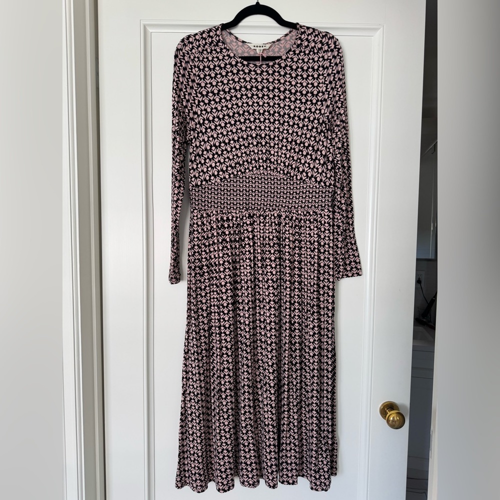 Boden Black & Pink Patterned Midi Dress